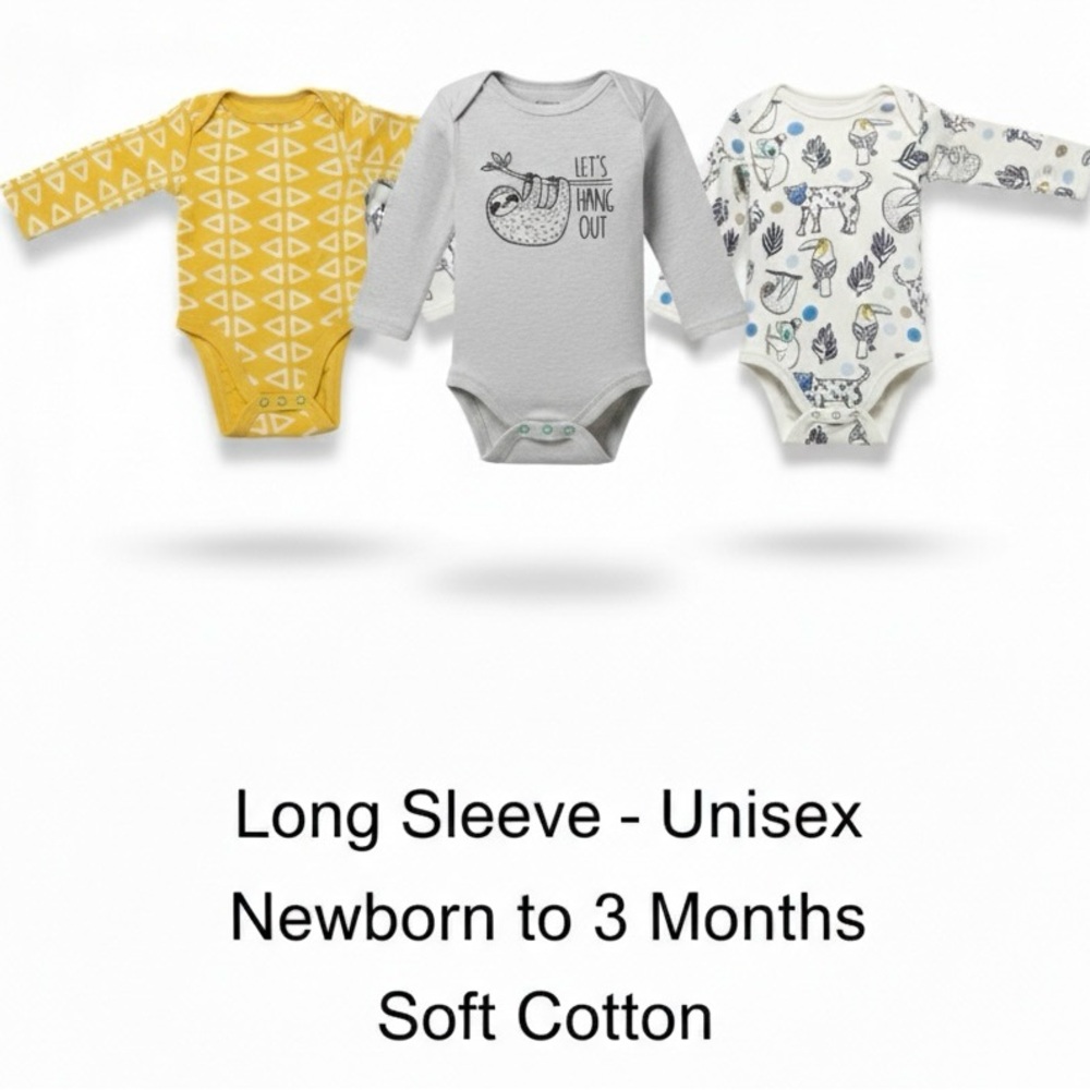 Cloud Island Baby Newborn Long Sleeve Bodysuit Bundle 3 Piece Set